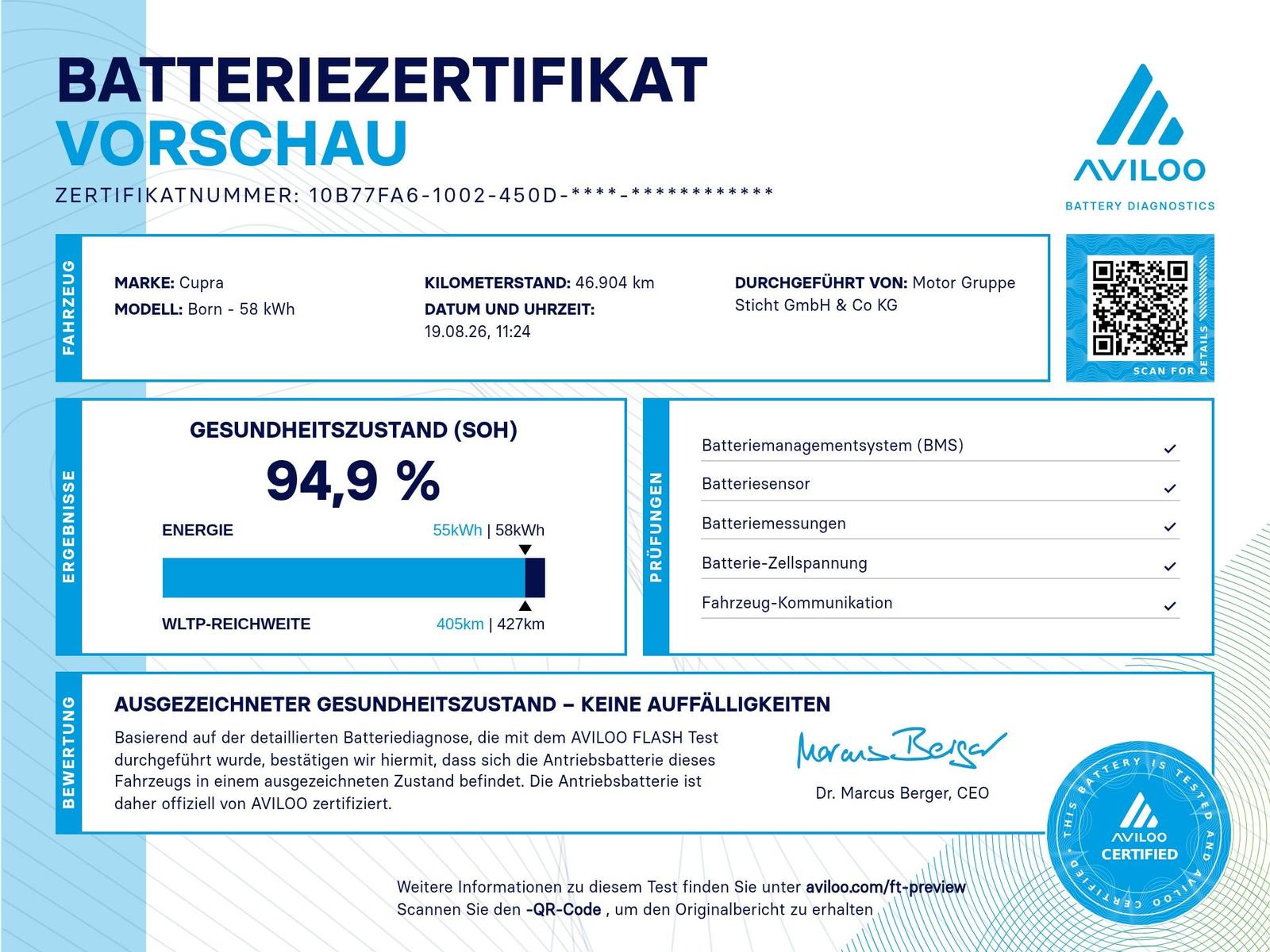 CUPRA Born 150kW RÜCKFAHRKAMERA+CARPLAY+ACC+FERNLICHTASSISTENT+SOH 94,9% 150kW RÜCKFAHRKAMERA+CARPLAY+ACC+FERNLICHTASSISTENT+SOH 94,9%